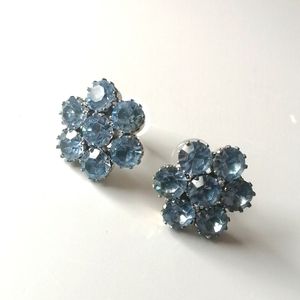 Vintage Earrings Aqua Baby Blue Rhinestone Silvertone Post